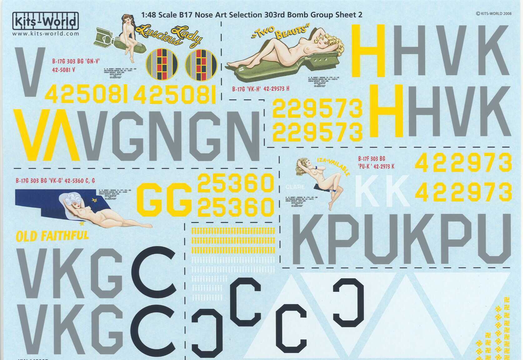 Kits World Decals 1/48 B17G FLYING FORTRESS 303rd Bomb Group Nose Art